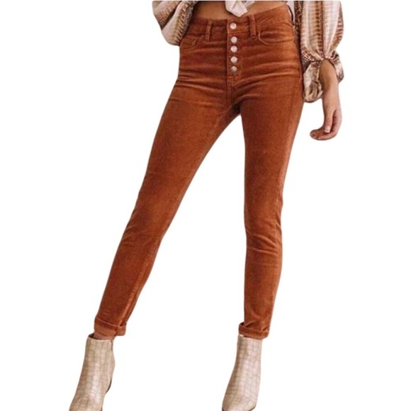 CAbi Pants - Cabi High Rise Skinny Corduroy Pants Ginger Brown Button Fly Size 6